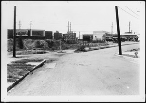 Intersection of Reservoir Street (Silverlake Boulevard) and Sunset Boulevard looking south, showing the site of a proposed grade separation, 1931