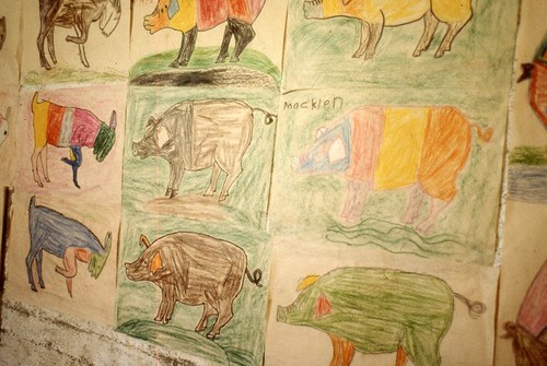 Children's art: pigs and goats