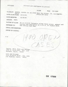 Open cases claims (GX 17569 - GX 17639), 1990-1991