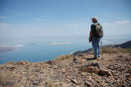 View of Mono Lake from the high point east of the junction to the mine