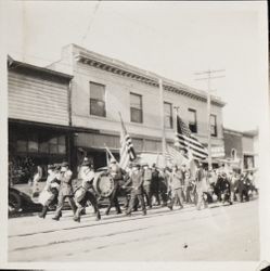 Native Sons of the Golden West Drum Corps marching in a parade, Sebastopol