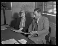 Dorothy Thompson meets with Roy Pilling, Director, Los Angeles County Relief Administration, Los Angeles, 1935