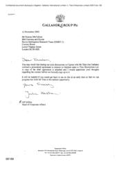 [Letter from Jeff Jeffery to Duncan McCallum regarding agreement between Gallaher and Tlais Enterprises Ltd]