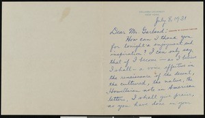 Eldon C. Hill, letter, 1931-07-08, to Hamlin Garland