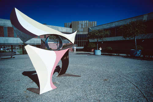 Slide of art sculpture in the Meiklejohn Hall plaza