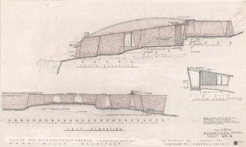 Farrar Copper Spine House, elevations (south and east), sheet no. 4