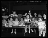 Japanese American children (contestants) at annual baby show during Nisei Week Festival in Los Angeles, Calif., 1938