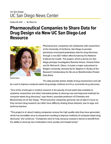 Pharmaceutical Companies to Share Data for Drug Design via New UC San Diego-Led Resource