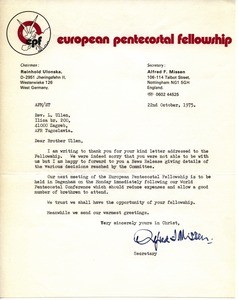 Letter from Alfred F. Missen to Ludvik Üllen