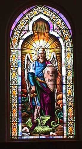Stained glass window in St. Vincent de Paul Catholic Church