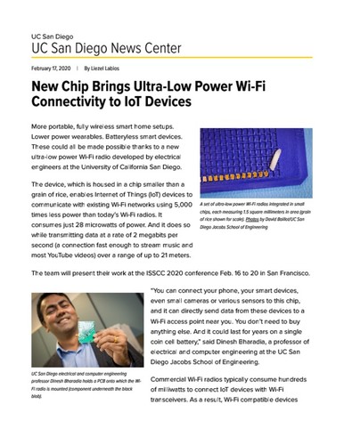 New Chip Brings Ultra-Low Power Wi-Fi Connectivity to IoT Devices