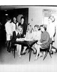 Registering Miss Sonoma County candidates, Santa Rosa, California, 1968