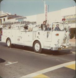 Petaluma Fire Department fire engine on Petaluma Boulevard, Petaluma, California, September 8, 1977