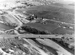 Aerial view of the Highway 101 bridge over the Petaluma River