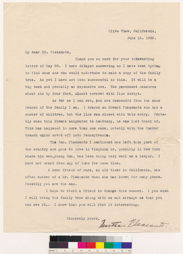 Letter to J.E. from Martha Pleasants