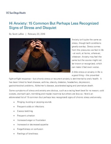 Hi Anxiety: 15 Common But Perhaps Less Recognized Signs of Stress and Disquiet