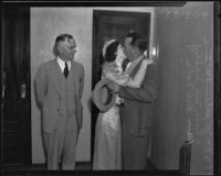 Adele McNally and Dan McNally share a kiss, Los Angeles, 1935