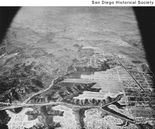 Aerial view of Mission Valley croplands looking toward Kensington and Talmadge