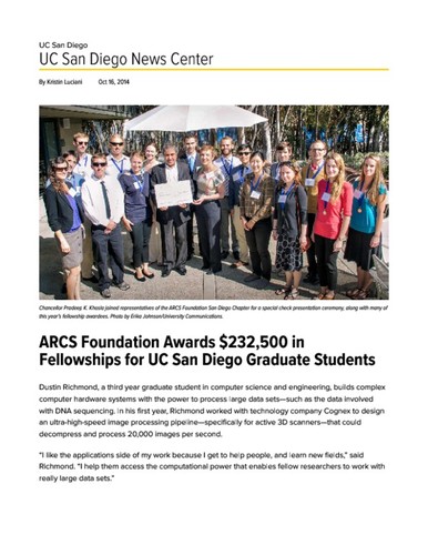 ARCS Foundation Awards $232,500 in Fellowships for UC San Diego Graduate Students