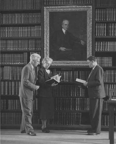Seth Nicholson, Elizabeth Connor and Paul Merrill inside the Mount Wilson Observatory Library, Pasadena