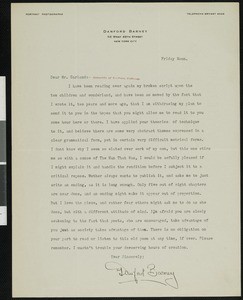 Danford Barney, letter, to Hamlin Garland