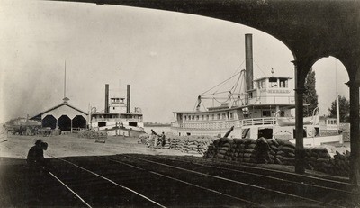 Stockton - Harbors - 1880s: Steamboats Herald and Mary Garrett; taken from inside Copperopolis railroad depot
