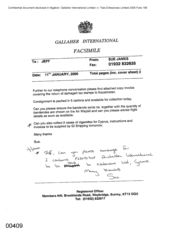 Gallaher International [Memo from Sue James to Jeff regarding the attached copy of invoice covering the return of damaged tax stamps of Kazakhstan]