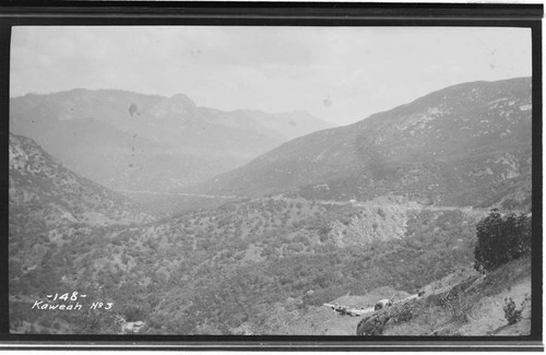 A long distance view of the main conduit route at Kaweah #3 Hydro Plant