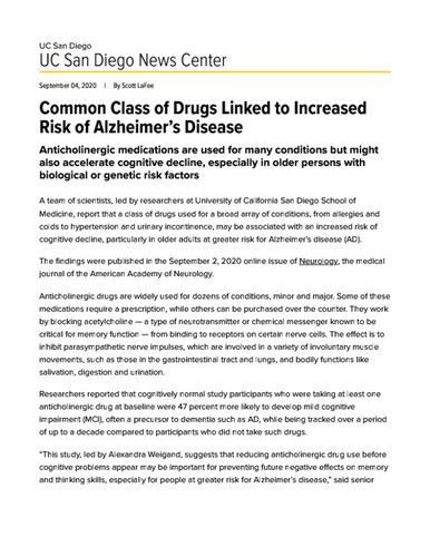Common Class of Drugs Linked to Increased Risk of Alzheimer’s Disease