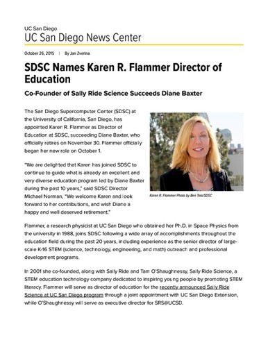 SDSC Names Karen R. Flammer Director of Education