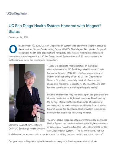 UC San Diego Health System Honored with Magnet® Status