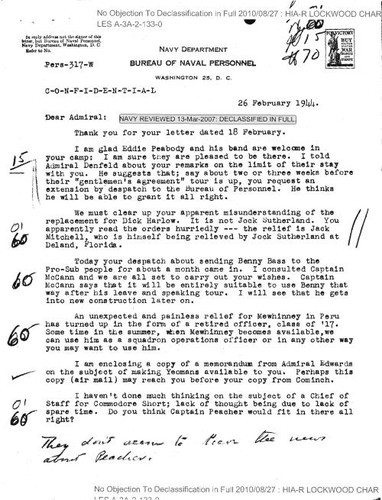 R. H. Rice letter to Vice Admiral C. A. Lockwood