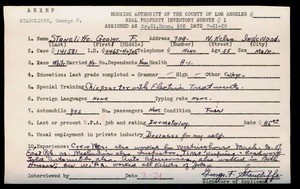 WPA household census employee document for Oliver F. Stanelitte, Los Angeles