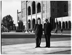 University of California at Los Angeles President Robert Sproul in front of Royce Hall, November 1937