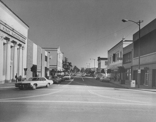 East Chapman Avenue looking east from Orange Plaza, Orange, California, ca. 1970