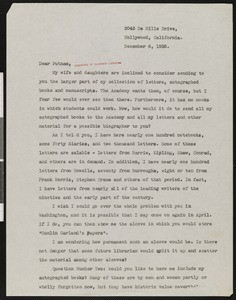 Hamlin Garland, letter, 1938-12-06, to Herbert Putnam