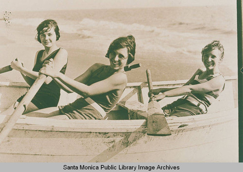 Rowing in the sand at the beach, Pacific Palisades, Calif