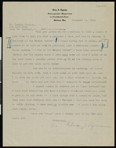 Elva J. Lyman, letter, 1921-12-14, to Hamlin Garland