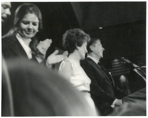 Mrs. Gay Banowsky applauding, Nancy Reagan, Governor Reagan