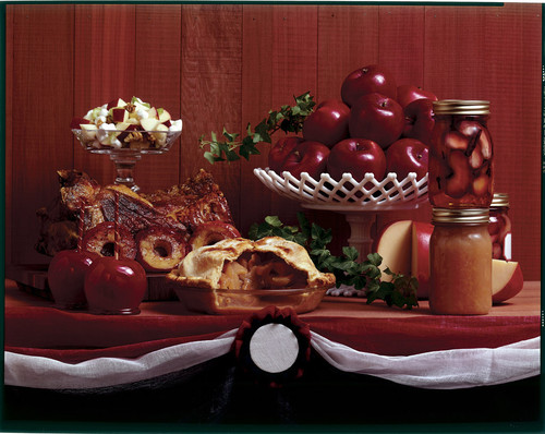 Apple pie, canned apples and candy apples