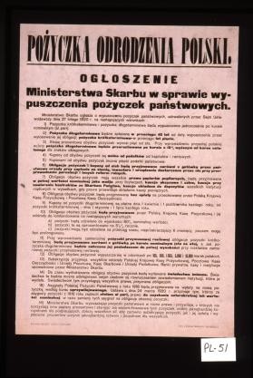 Pozyczka Odrodzenia Polski. Ogloszenie Ministerstwa Skarbu w sprawie wypuszczenia pozyczek panstwowych
