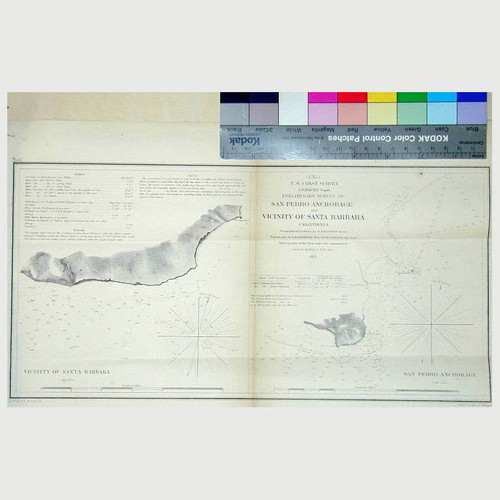 Preliminary survey of San Pedro anchorage and vicinity of Santa Barbara California / geographical positions by G. Davidson, Assist topography by A.M. Harrison Asst. & W.M. Johnson, Sub. Asst hydrography by the party under the command of Lieut. J. Alden U.S.N. Asst. 1855