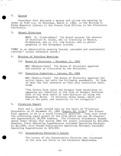 Sierra Club Board of Directors meeting minutes 1966