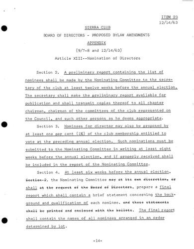 Sierra Club Board of Directors meeting minutes 1963