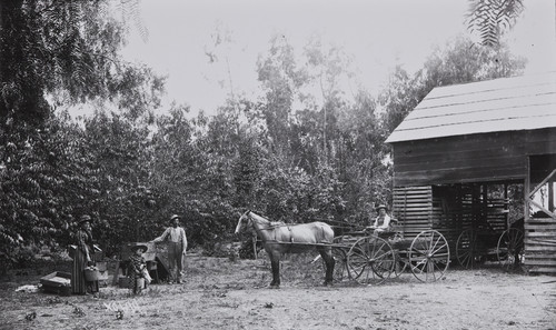 Photograph of Orange County ranch scene and family — Calisphere
