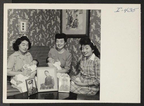 Shown left to right are Mrs. Paul Kitsuse, Mrs. Karl Nakazawa, and Mrs. Sada Tachi, sisters, and wives of Sgt