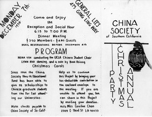 China Society of Southern California. Annual Christmas party programs, 1970-1979