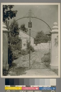 W. White Residence. Crocker St., Piedmont. [Iron driveway gate.]