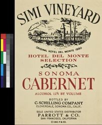 Simi Vineyard Hotel Del Monte Selection Sonoma cabernet : alcohol 12% by volume