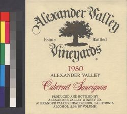 Alexander Valley cabernet : estate bottled, 1980 : Alcohol 13.3% by volume